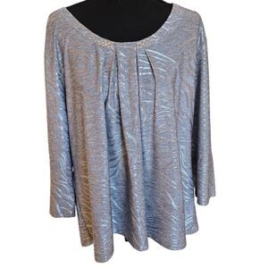 Hearts of Palm Womens Silver Embellished Dressy Tunic Top Size 1X